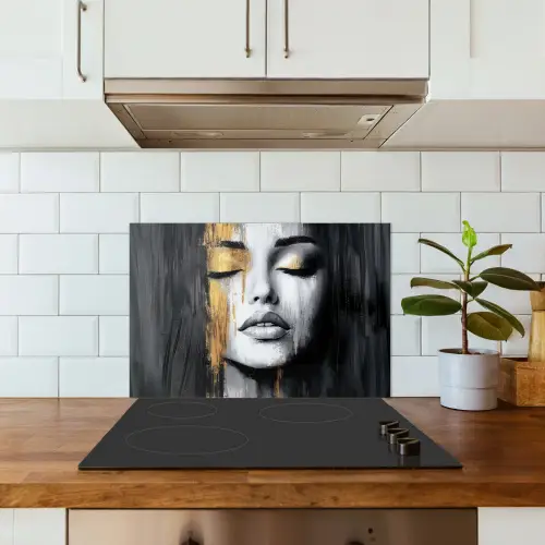 Gezicht - Vrouw - Penseelstreken - Abstract keuken achterwand spatscherm klein -sfeer2
