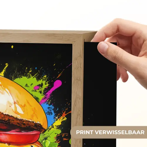 Hamburger - Graffiti - Verf - Kleurrijk - Eten - Abstract Light Box met batterij (Wandlamp) middel -USP_websiteprintNL