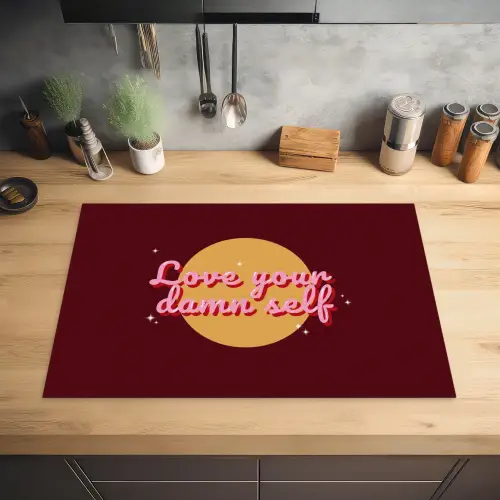 love your damn self - Cirkel - Glitter - Rood Inductie beschermer vinyl 3mm klein -sfeer5