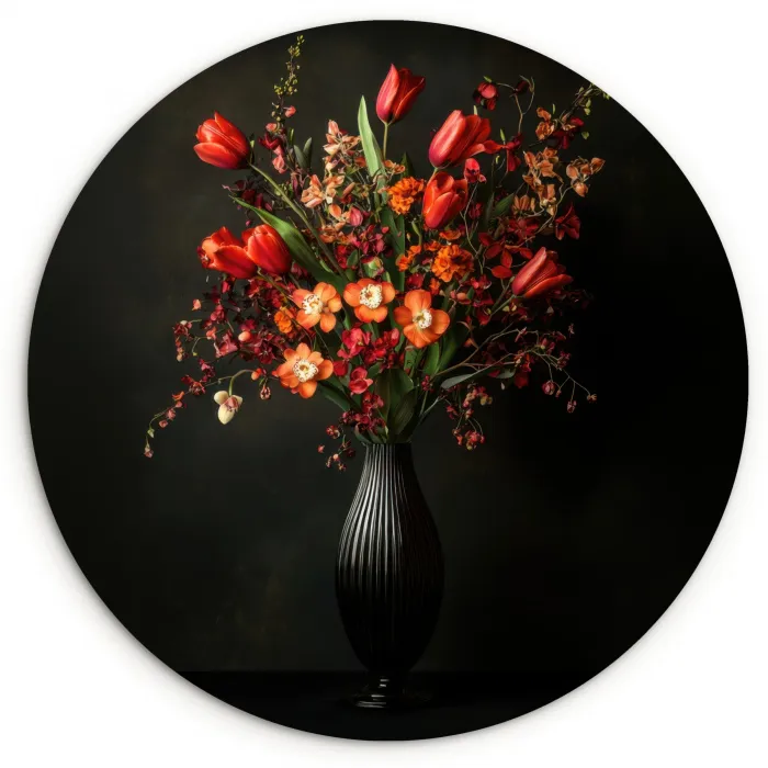 Bloemen - Takken - Boeket Wandcirkel plexiglas klein -3d