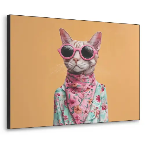 Zonnebril - Kat - Sjaal - Bloemen Textielframe zwart klein -3d