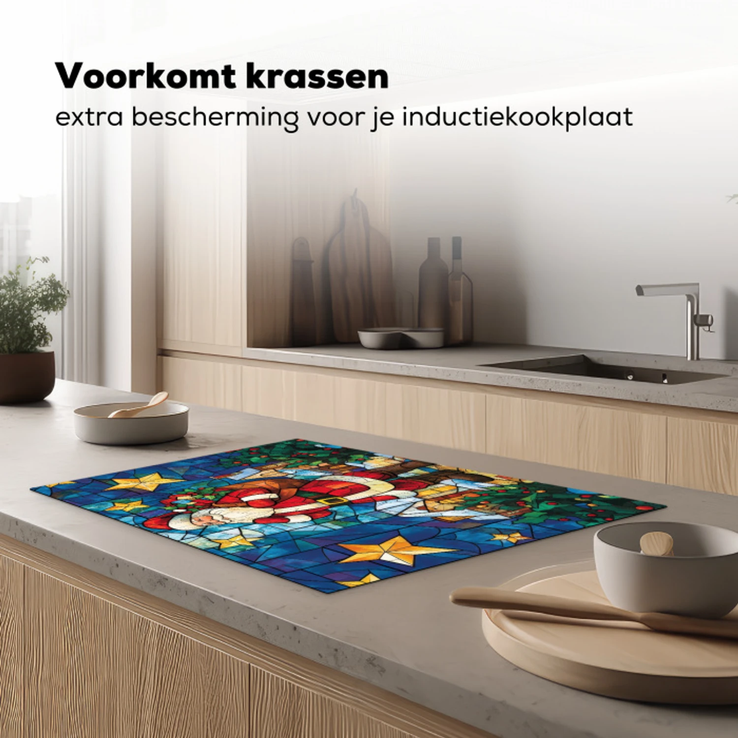 Kerstman - Glas - Kleurrijk Inductie beschermer vinyl 3mm klein -sfeer1