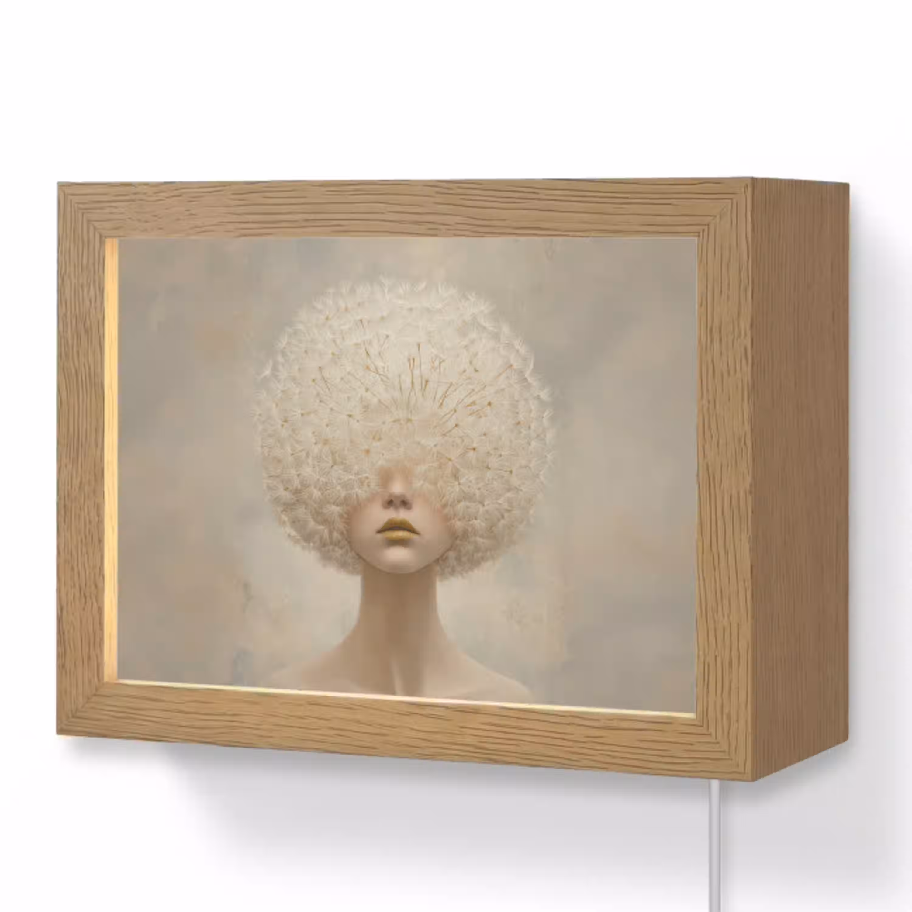 Dromerig - Beige - Paardenbloemzaadjes Light Box met kabel (Wandlamp) klein -3d