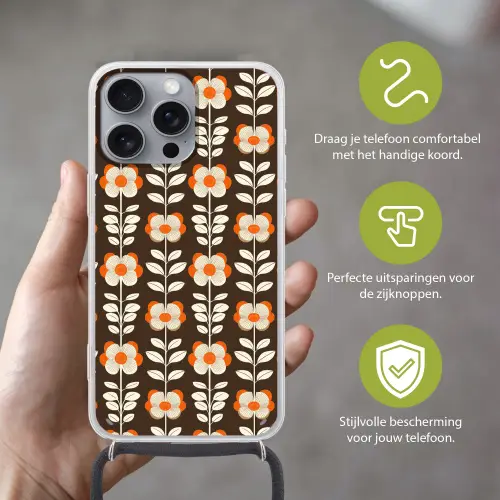 Bloemen - Retro - Bruin Hoesje iPhone 16 Pro Max met koord klein 804 -sfeer2_NL