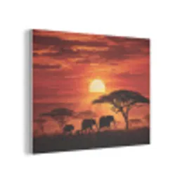 Savanne - Olifanten - Zonsondergang PET vilt klein -3d