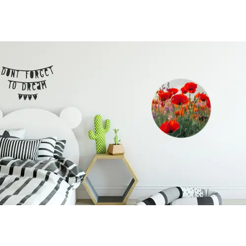Klaproos - Bloemen - Rood - Paars - Weide Wandcirkel aluminium klein -kinderkamer