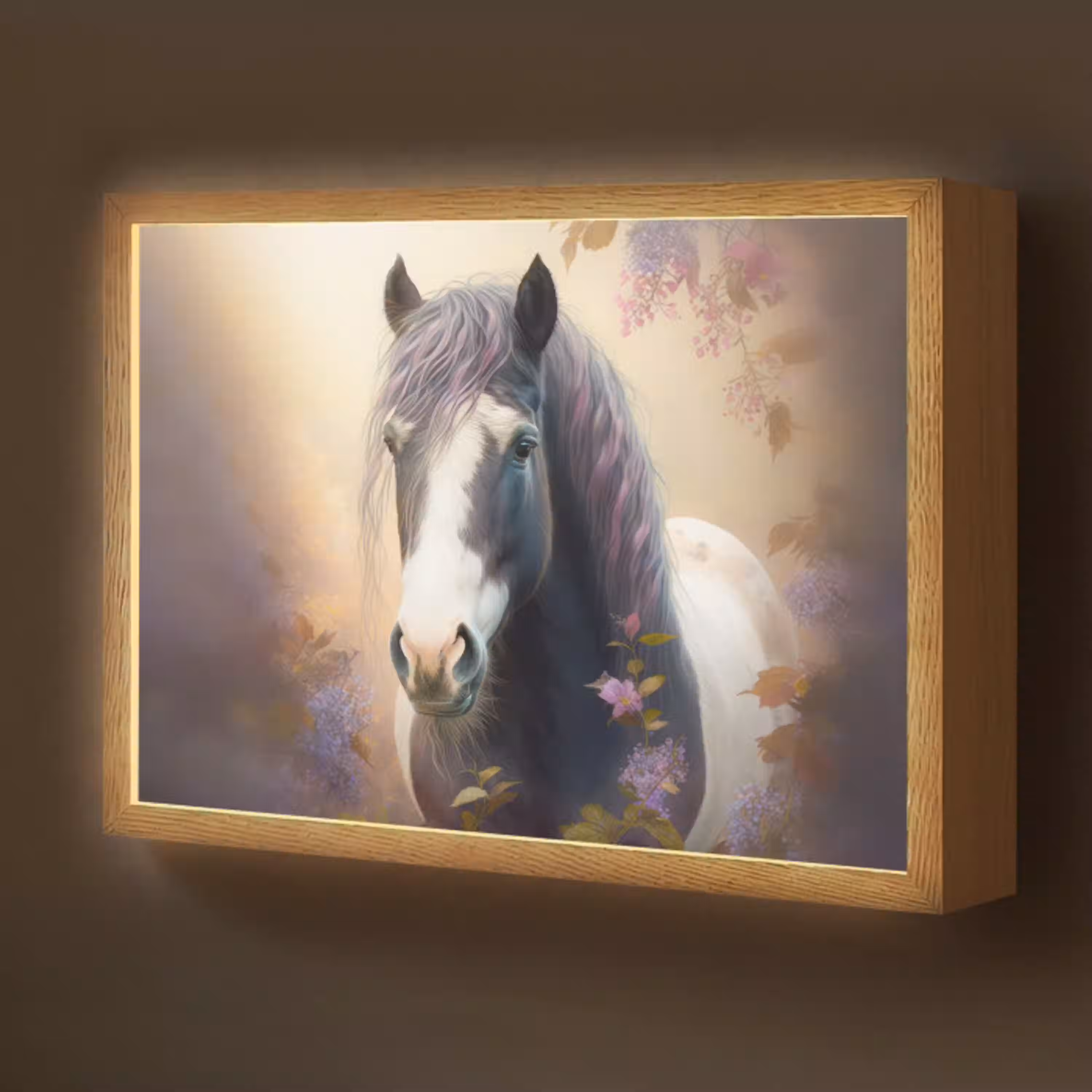 Paard - Natuur - Dieren - Bloemen - Paars Light Box met batterij (Wandlamp kind) middel -z3d_website