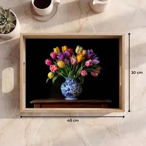Tulpen - Kleuren - Hout - Vaas Dienblad Rechthoek middel -USP_Formaat