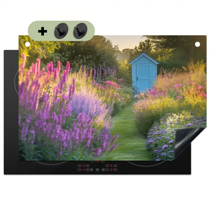 Tuinhuisje - Blauw - Bloemen Inductie beschemer met haakjes klein -3d
