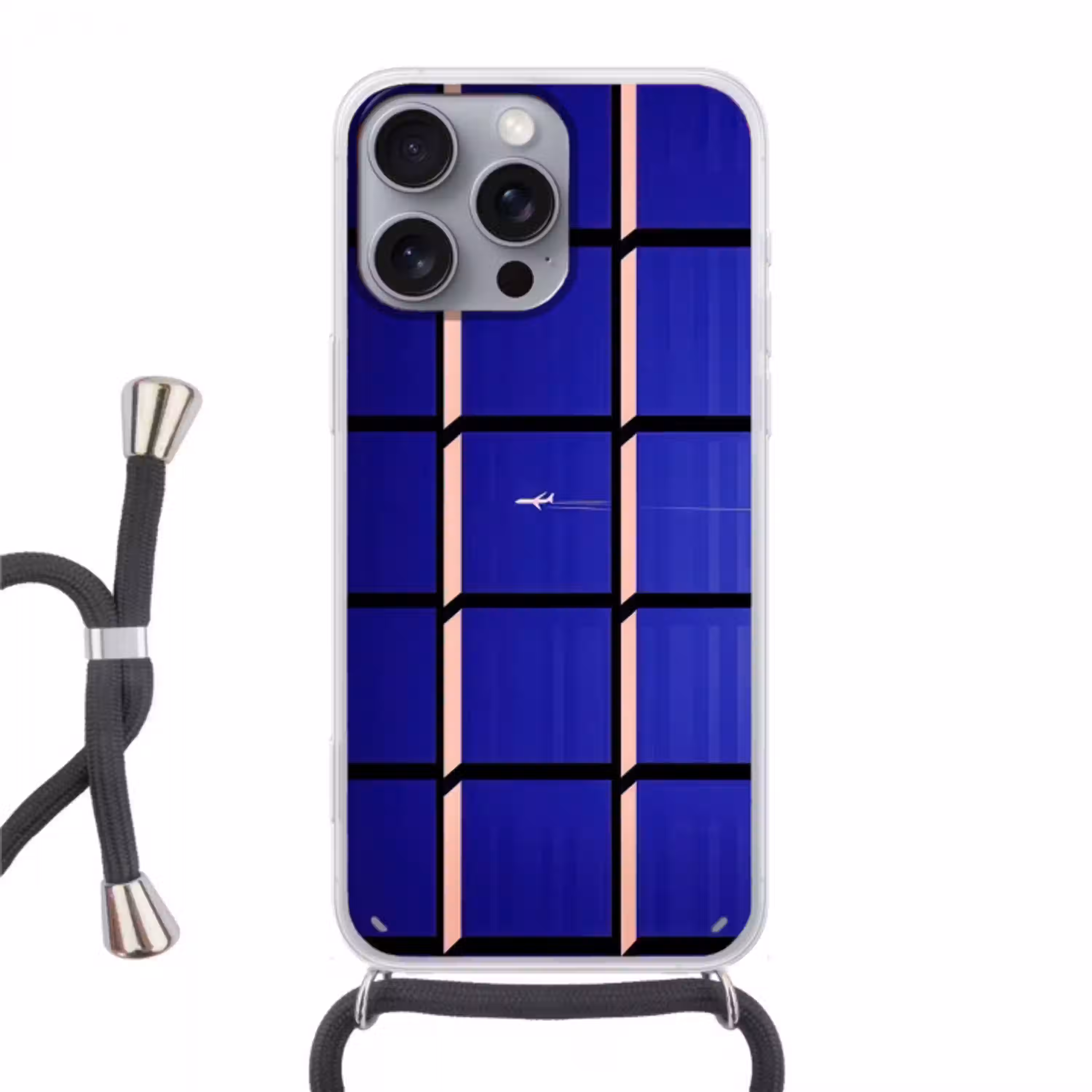 Vliegtuig - Ruiten - Blauw - Rechthoekig Hoesje iPhone 16 Pro Max met koord klein -3d