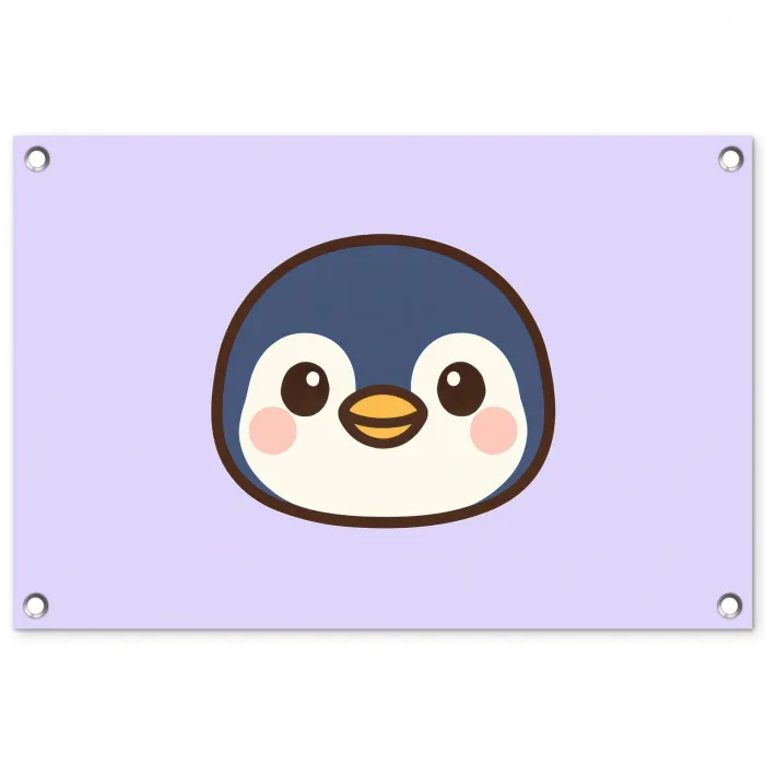 Pinguïn - Paars - Schattig tuinposter los doek klein -3d