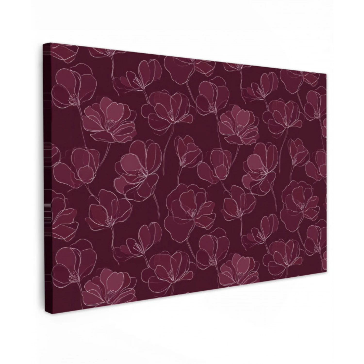 Bloemen - Patroon - Bordeauxrood Tuinposter op houten frame 2 cm dik klein 845 -3d