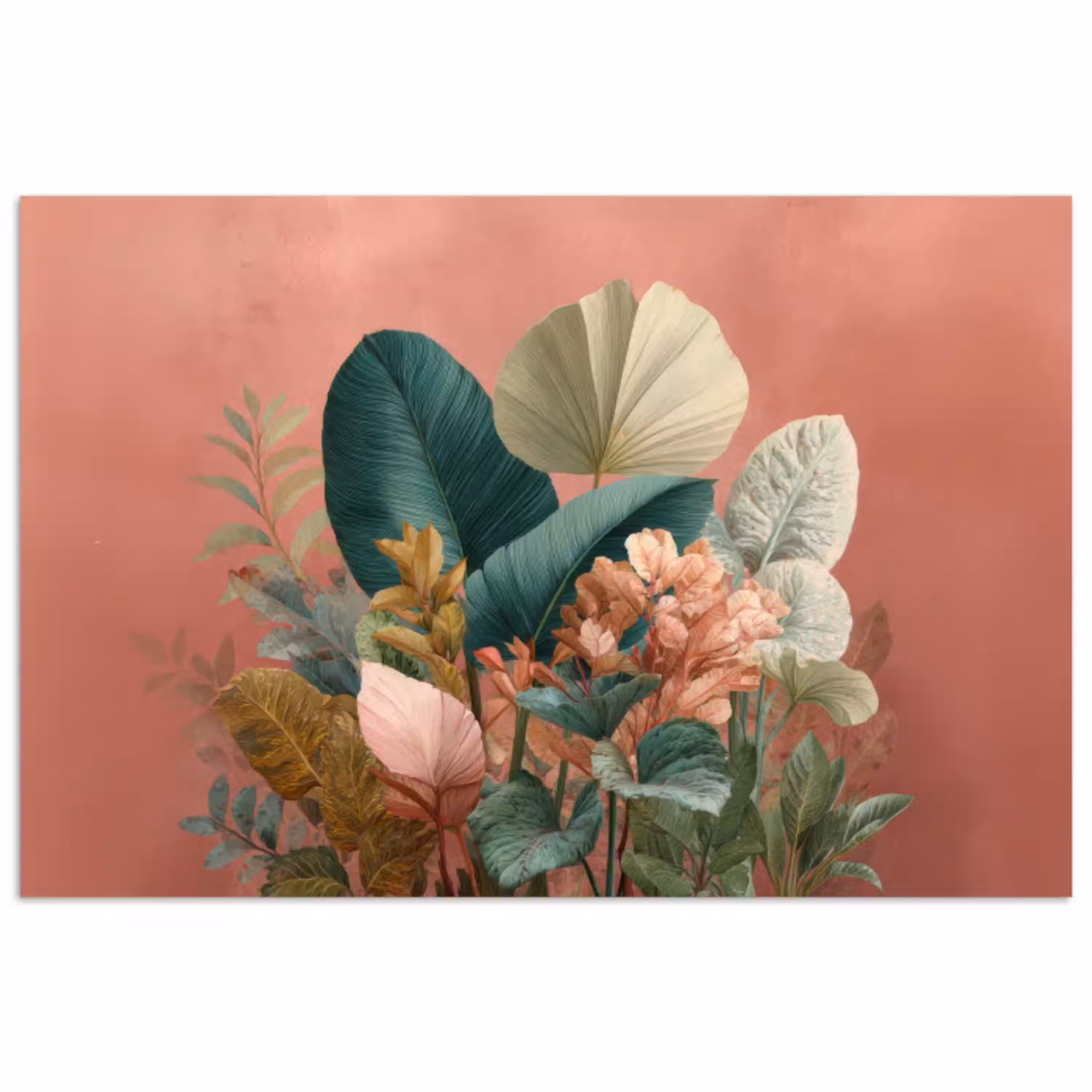 Tropische bladeren - Bloemen - Roze - groen poster papier klein -3d