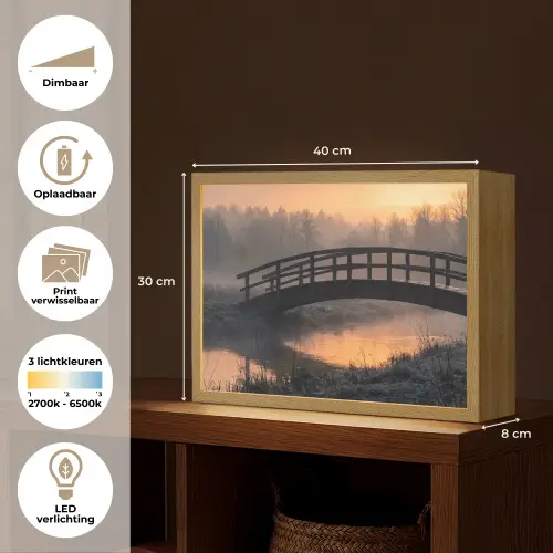 Brug - Mist - Bomen - Water Light Box met batterij (Wandlamp) middel -USP_websiteoverzichtNL