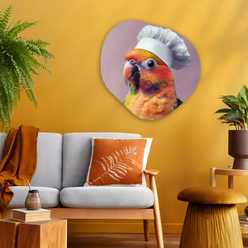 Papegaai - Koksmuts - Nieuwsgierig - Vogel Wandcirkel Organisch Plexiglas middel -sfeer4
