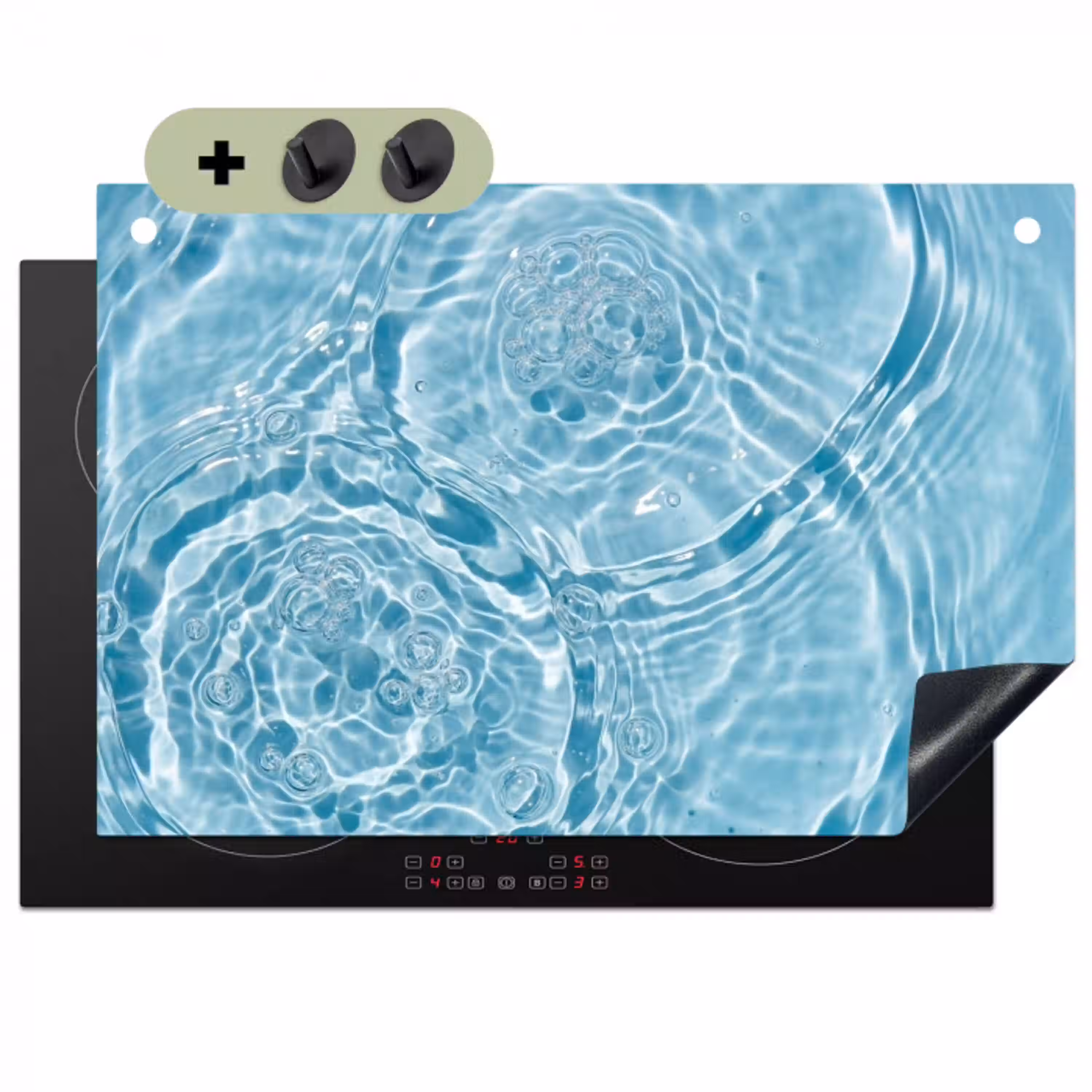 Water - Blauw - bubbels Inductie beschemer met haakjes klein -3d