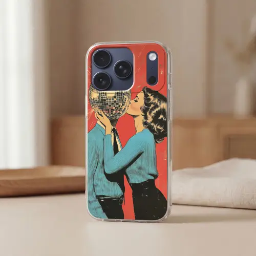 Vrouw - Retro - Discobal - Kus Telefoonhoesje iPhone 17 Pro klein -sfeer2
