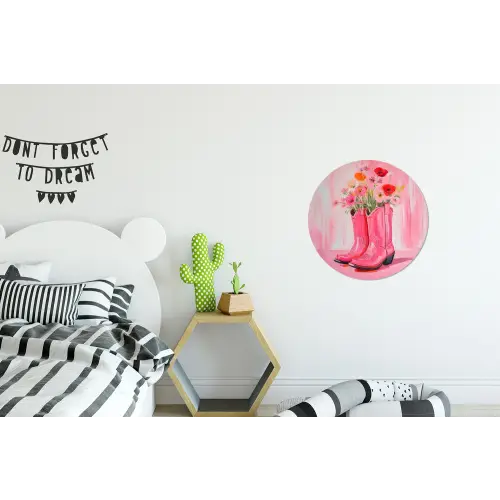 Roze - Bloemen - Cowboy Wandcirkel aluminium klein -kinderkamer