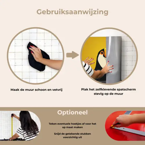 Toekan - Minimalistisch - Snavel - Oranje keuken achterwand spatscherm klein -gebruiksaanwijzing_NL