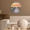 Zonsonderang - Zee - Pad - Gras - Duin - Vogels Akoestische PET Vilt - Rond klein -sfeer1