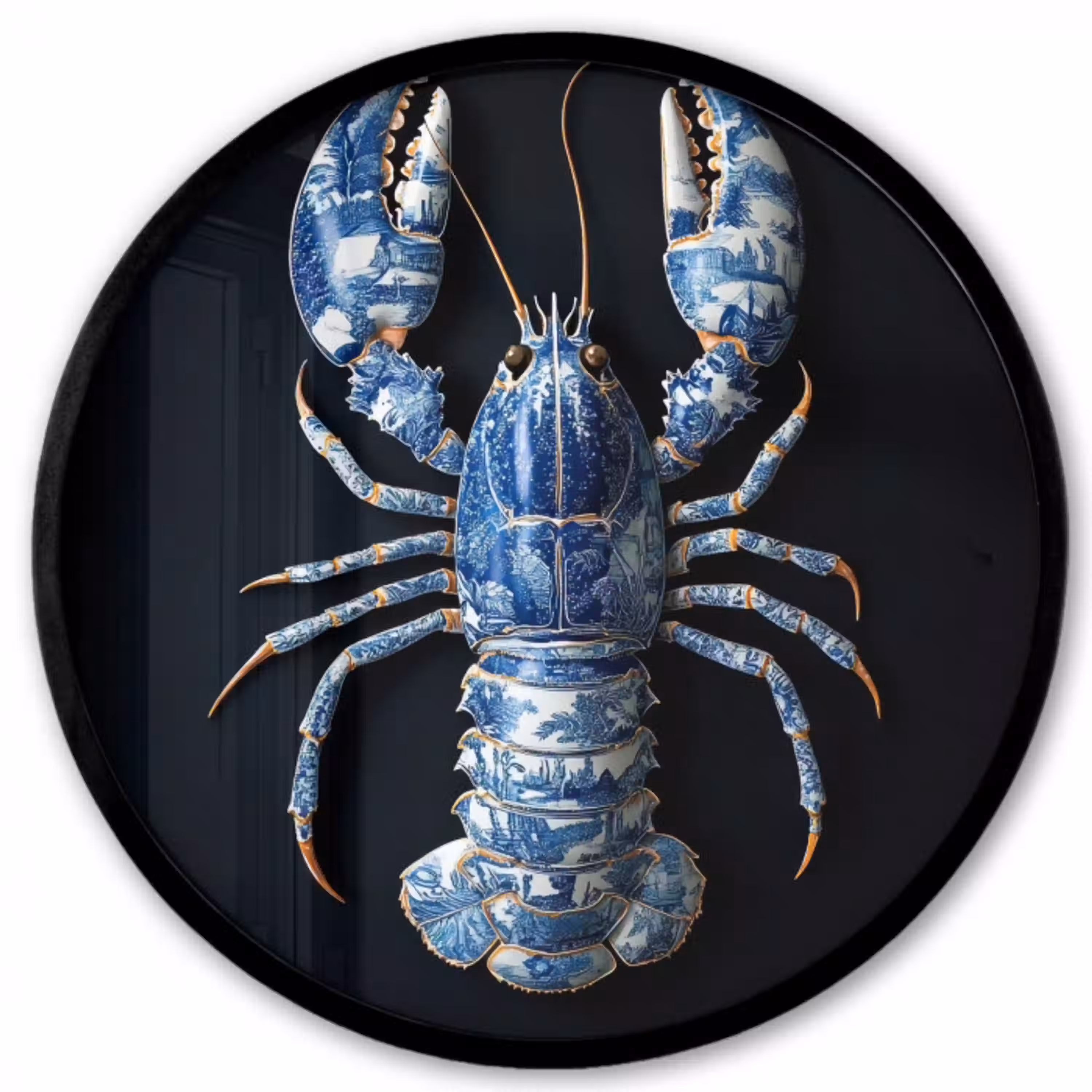 Kreeft - Delftsblauw - Schild - Stoer Fotolijst rond zonder passe partout klein -3d