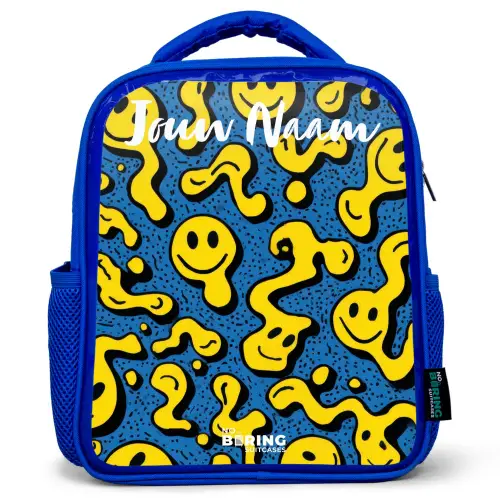 Smiley - Geel - Blauw Kinderrugzak - Blauw middel -3d