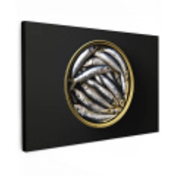 Sardines - Vissen - Rond - Zwart Tuinposter op houten frame 2 cm dik klein -3d