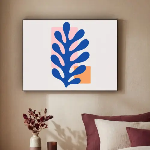 Abstract - Blad - Blauw - Rechthoeken Textielframe - compleet frame klein -sfeer1