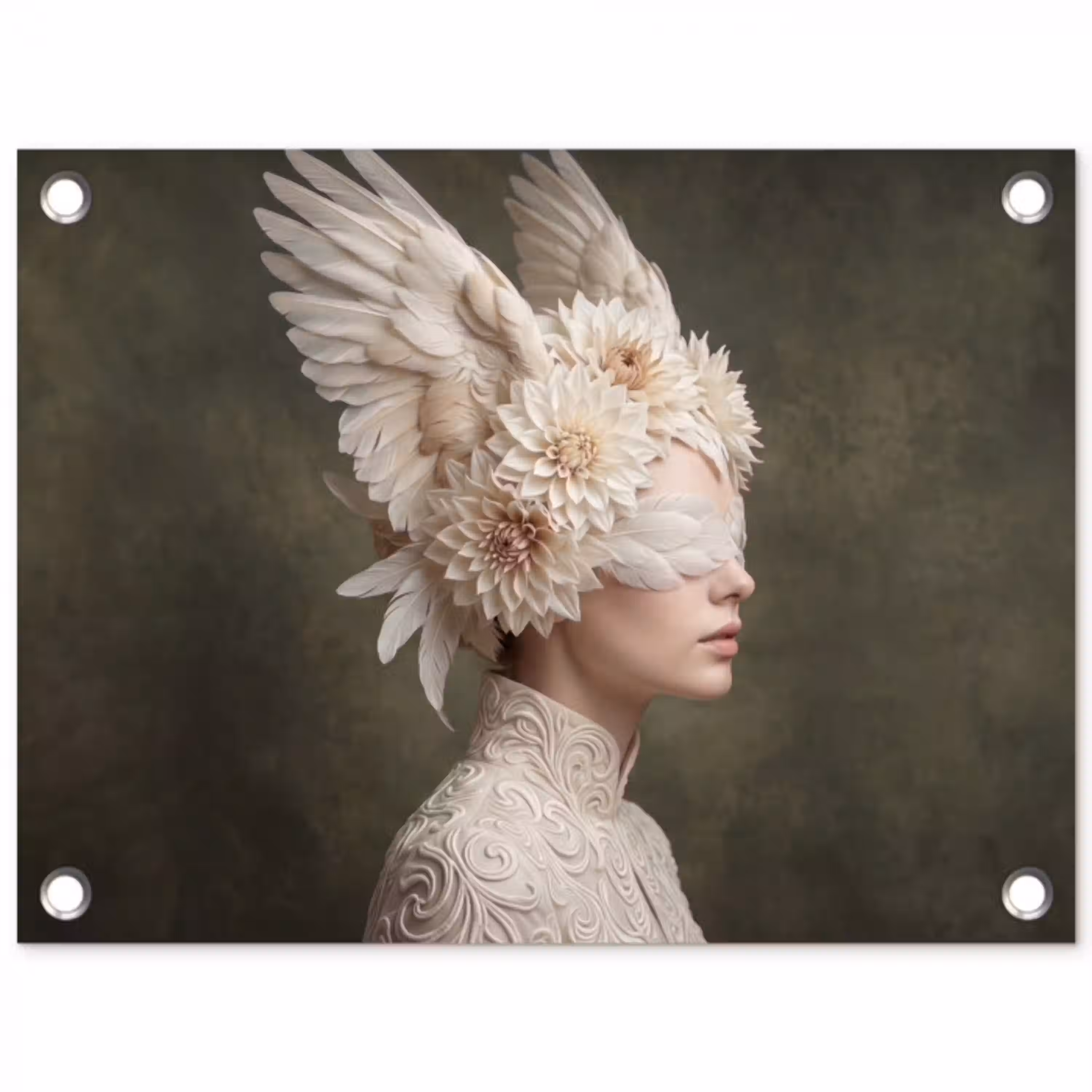 Vleugels - Vrouw - Wit tuinposter los doek klein -3d