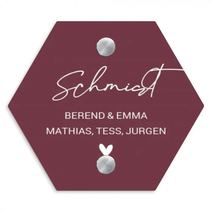 Bordeauxrood - Sierlijk Naambord Hexagon klein -3d