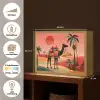 Kameel - Gekleurd tapijt - Duinen - Rode zon Light Box met batterij (Wandlamp) middel -USP_websiteoverzichtNL