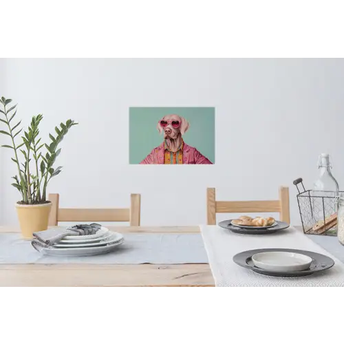 Hond - Overhemd - Bloemen - Bril Muursticker klein -eettafel