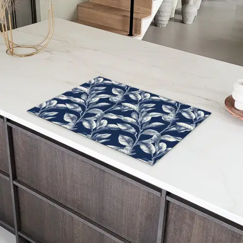 Botanisch - Patroon - Blauw Inductie beschermer vinyl 3mm klein 276 -sfeer8
