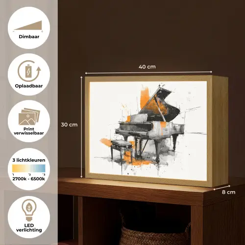 Piano - Oranje - Zwart - schets lijnen Light Box met batterij (Wandlamp) middel -USP_websiteoverzichtNL