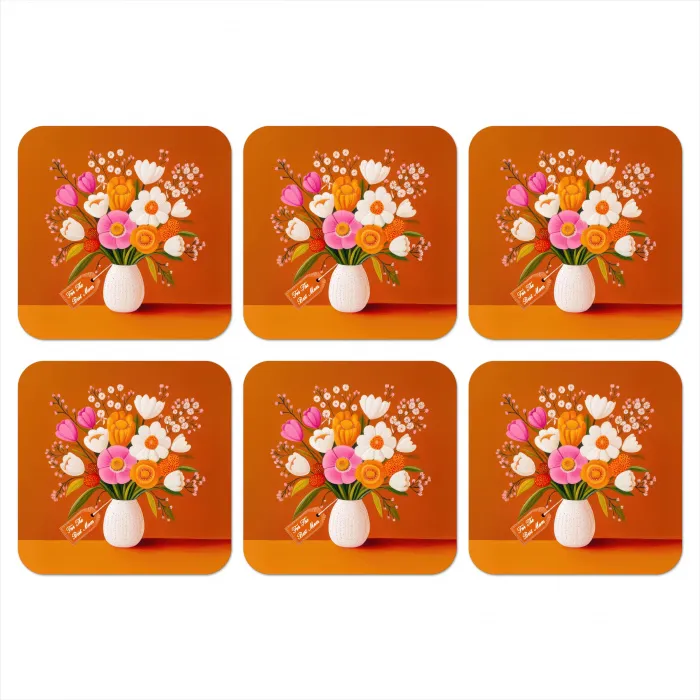 Vaas - Bloemen - Oranje onderzetter kurk middel -3d