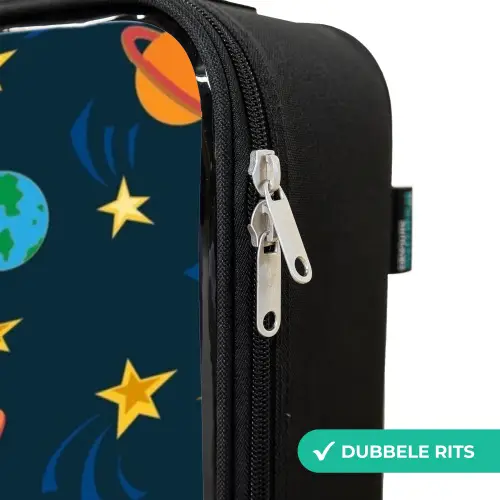Patroon van raketten en planeten Kinderkoffer - Zwart klein -rits_NL