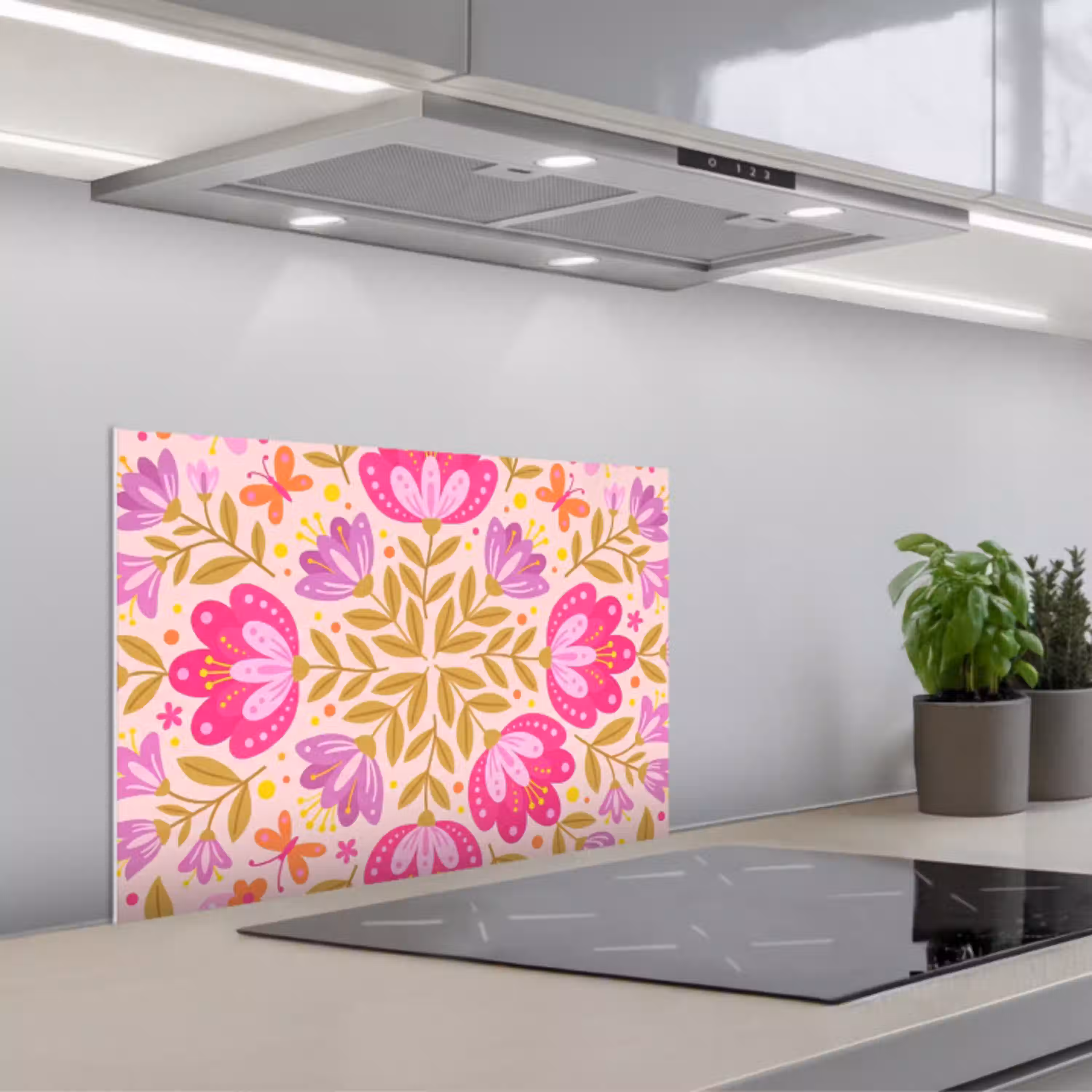 Bloemen - Patroon - Natuur - Abstract - Roze keuken achterwand spatscherm klein -3d_schuin