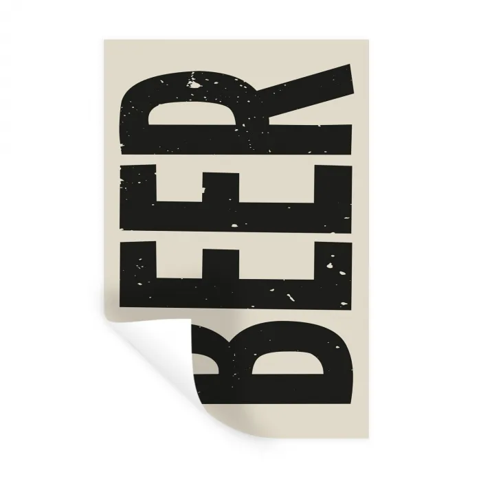 Beer - Vintage - Zwart - Beige Muursticker klein -3d