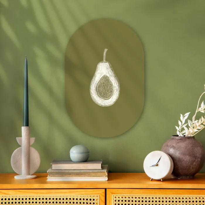 Avocado - Minimalistisch - Illustratie - Groen Wandcirkel Ovaal Forex klein -sfeer2