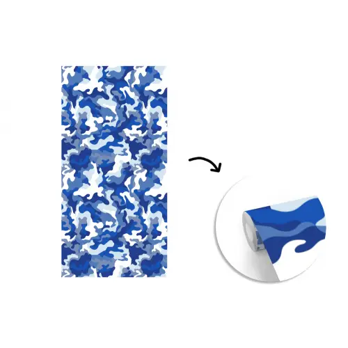 Blauw - Camouflage - Golvend fotobehang vinyl groot 64 -3d