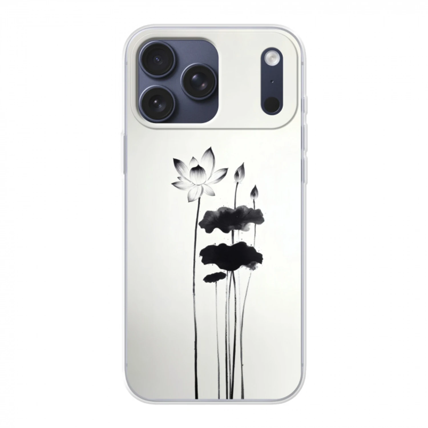 Bladeren - Zwart - Lotusbloem - Minimalitisch Telefoonhoesje iPhone 17 Pro Max klein -3d