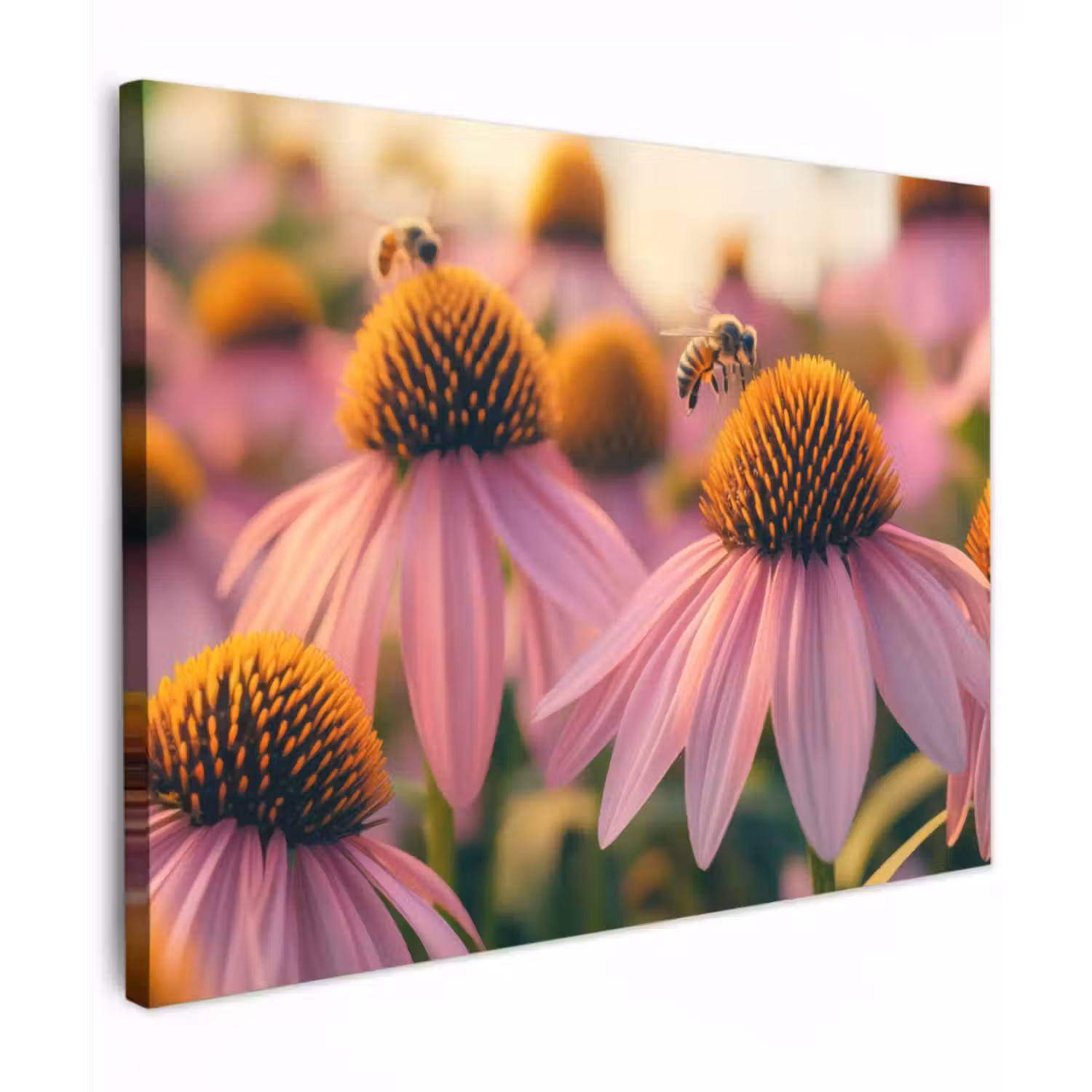 Canvas schilderij - Bloemen - Paars - Bijen