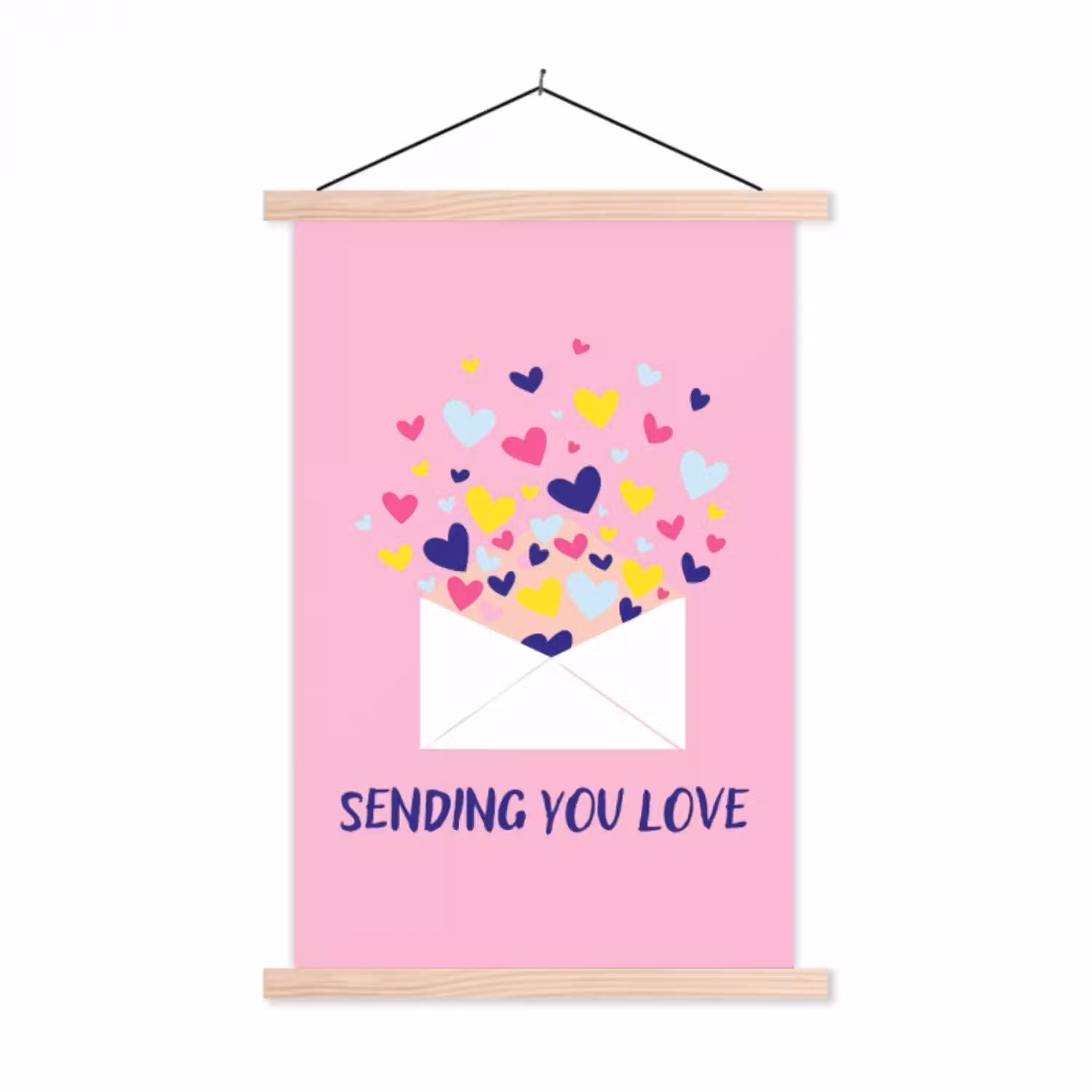 Envelop - Love - Hartjes - Valentijn textielposter latten blank klein -3d