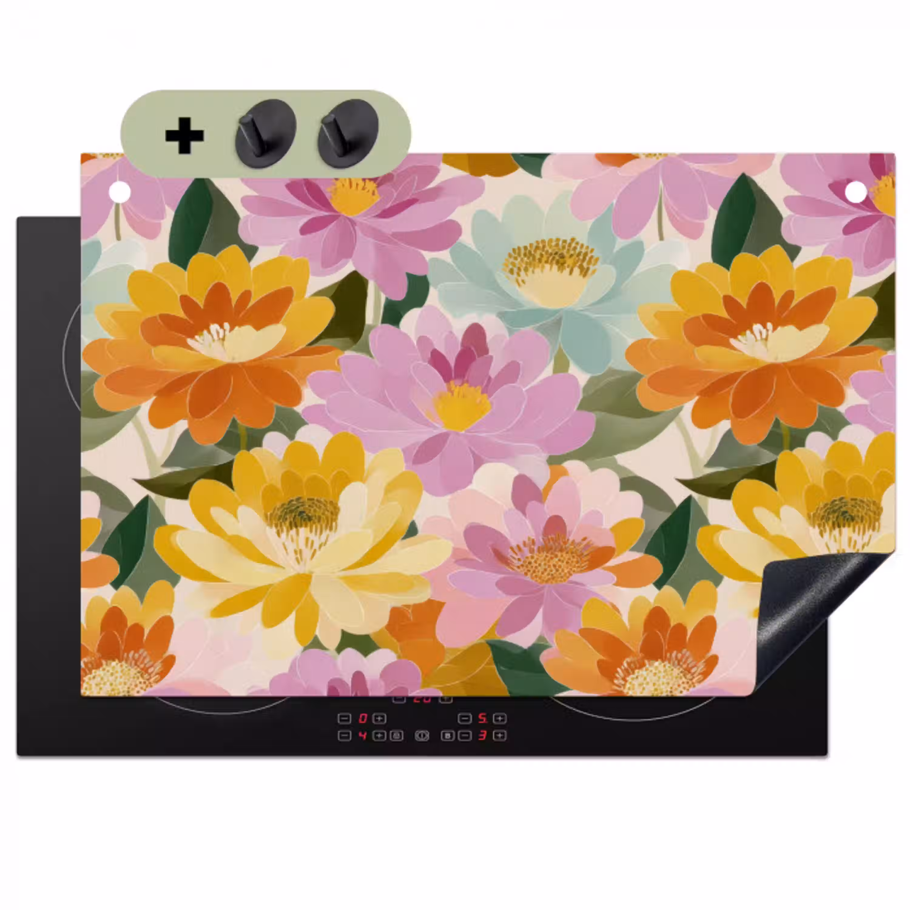 Lelies - Aquarel - Pastel Inductie beschemer met haakjes klein 777 -3d