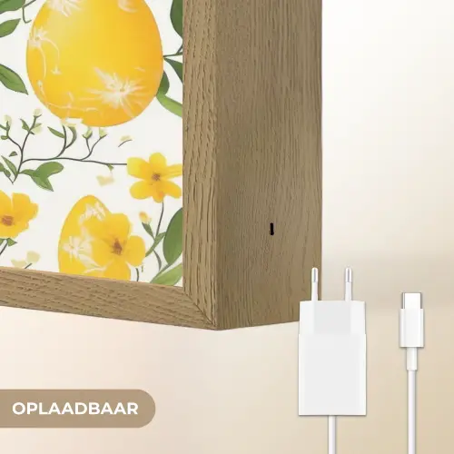 Bloemen - Paaseieren - Geel Light Box met batterij (Wandlamp) middel -USP_websiteoplaadbaarNL