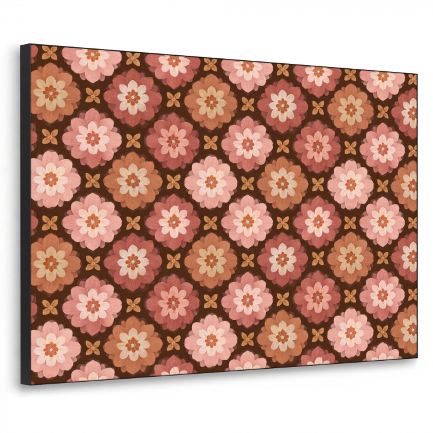 Geometrisch - Bloemen - Kleurrijk Textielframe zwart klein 947 -3d