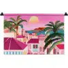 Stad - Roze - Palmbomen Wandkleed katoen klein -zz3d