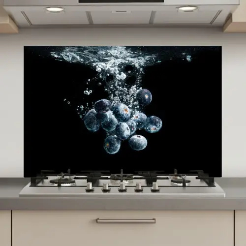 Blauwe bessen - Fruit - bes - Stilleven - Water - Zwart keuken achterwand spatscherm klein -3d_website