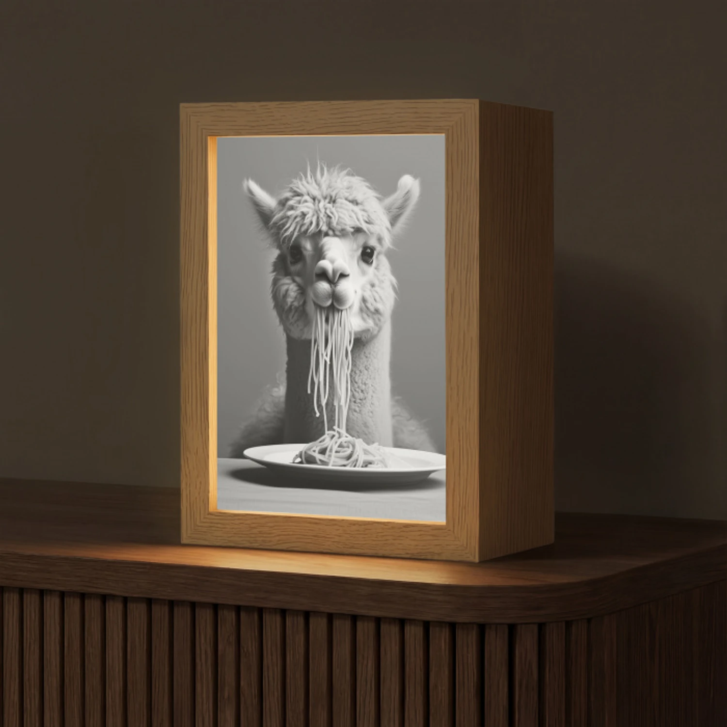 Alpaca - Pasta - Zwart - Wit - Grappig - Dieren Light Box met kabel (Tafellamp) klein -z3d_website