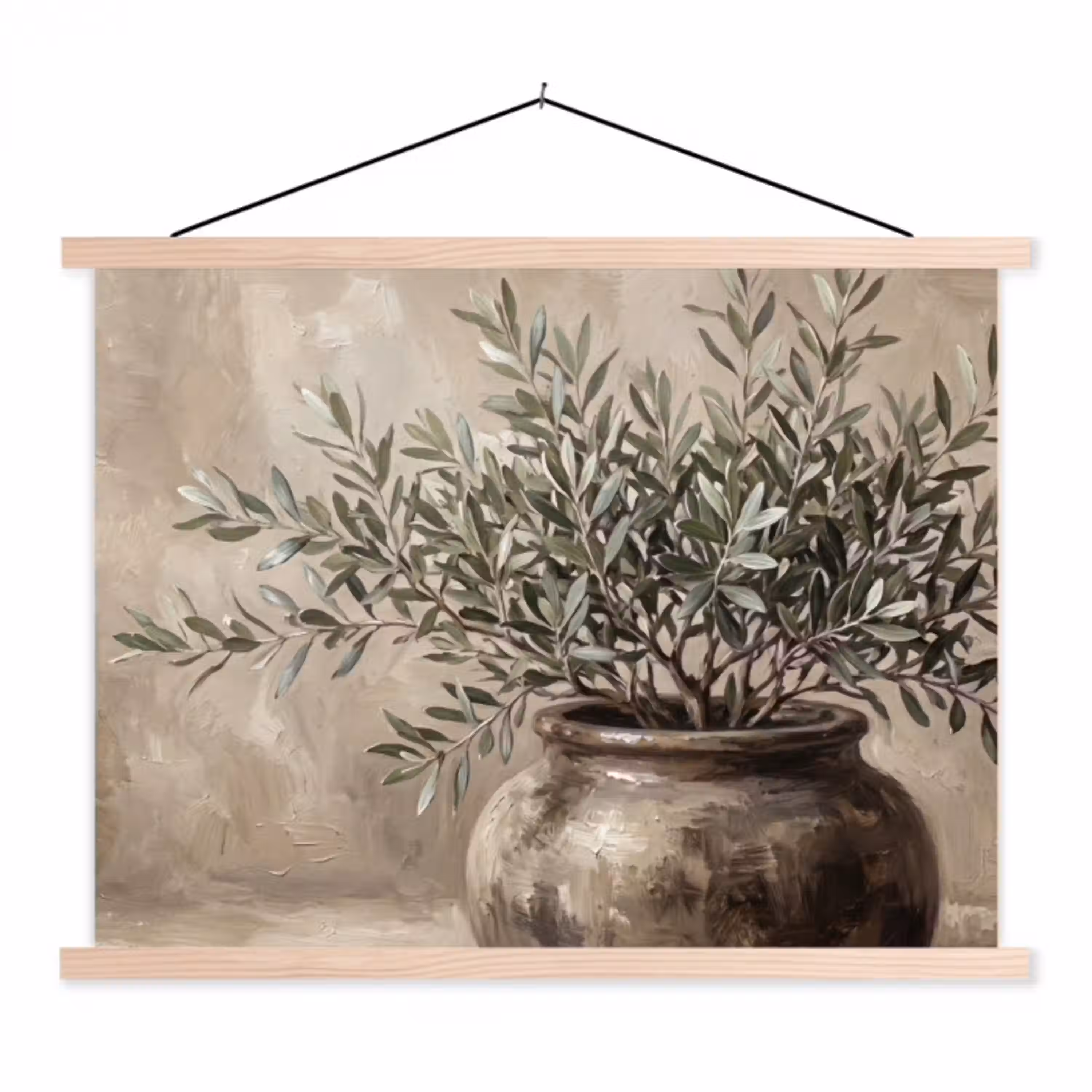 Olijfplant - Aardenpot - Abstract - Beige textielposter latten blank klein -3d